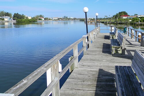 Dock for fishing, boating or wildlife viewing. Boat landing on side of dock.