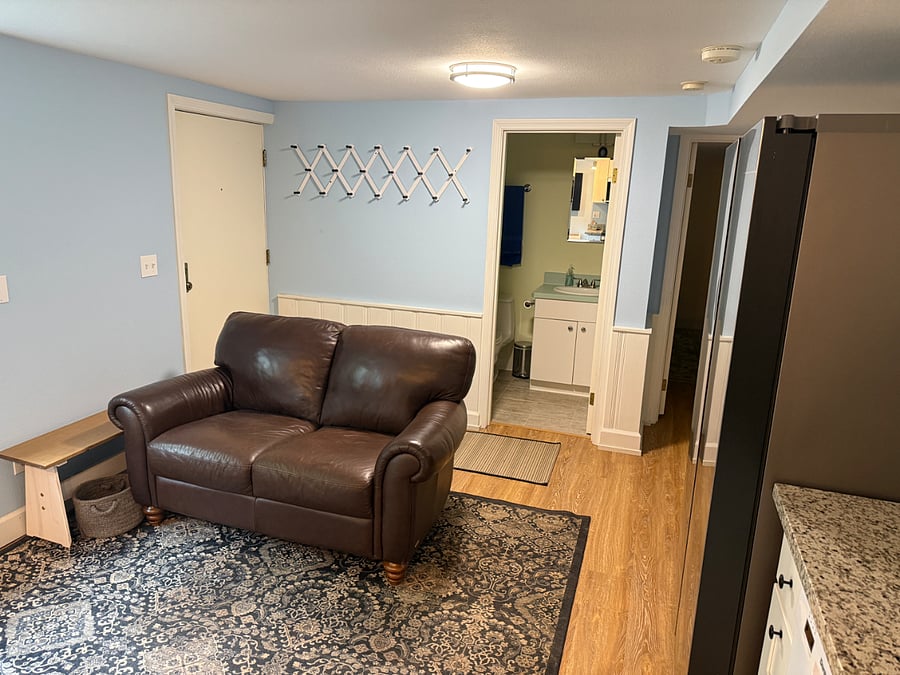 Main Room From Front. Door to bathroom on left, door to bedroom on right.