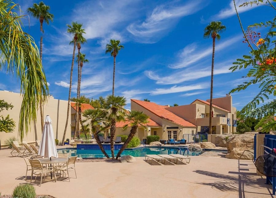 Beautiful Palm Trees around Pool Area. 