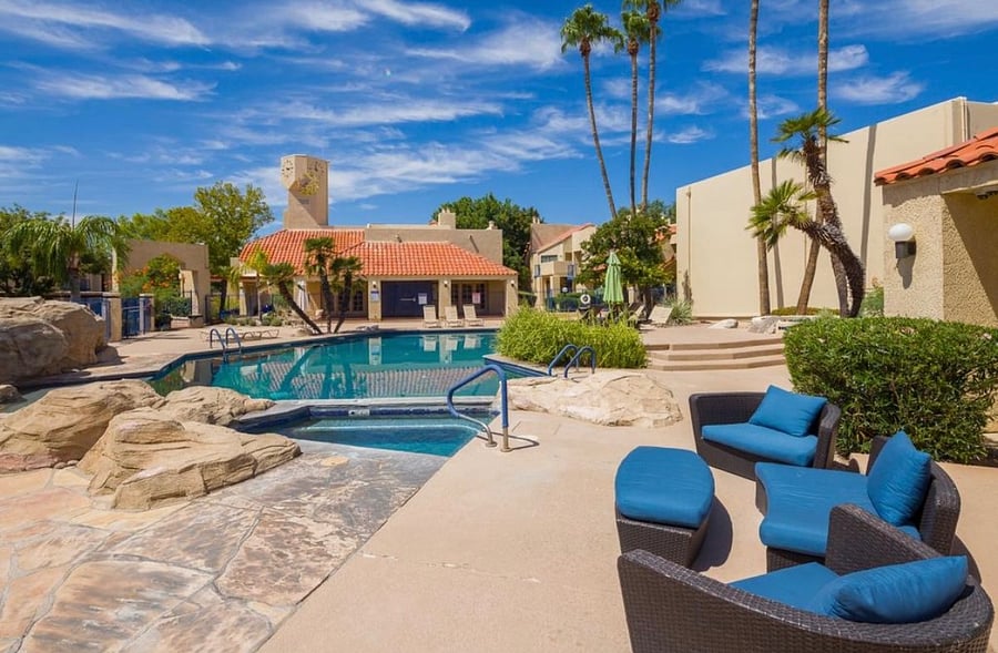 Pool with plenty of seating. 
