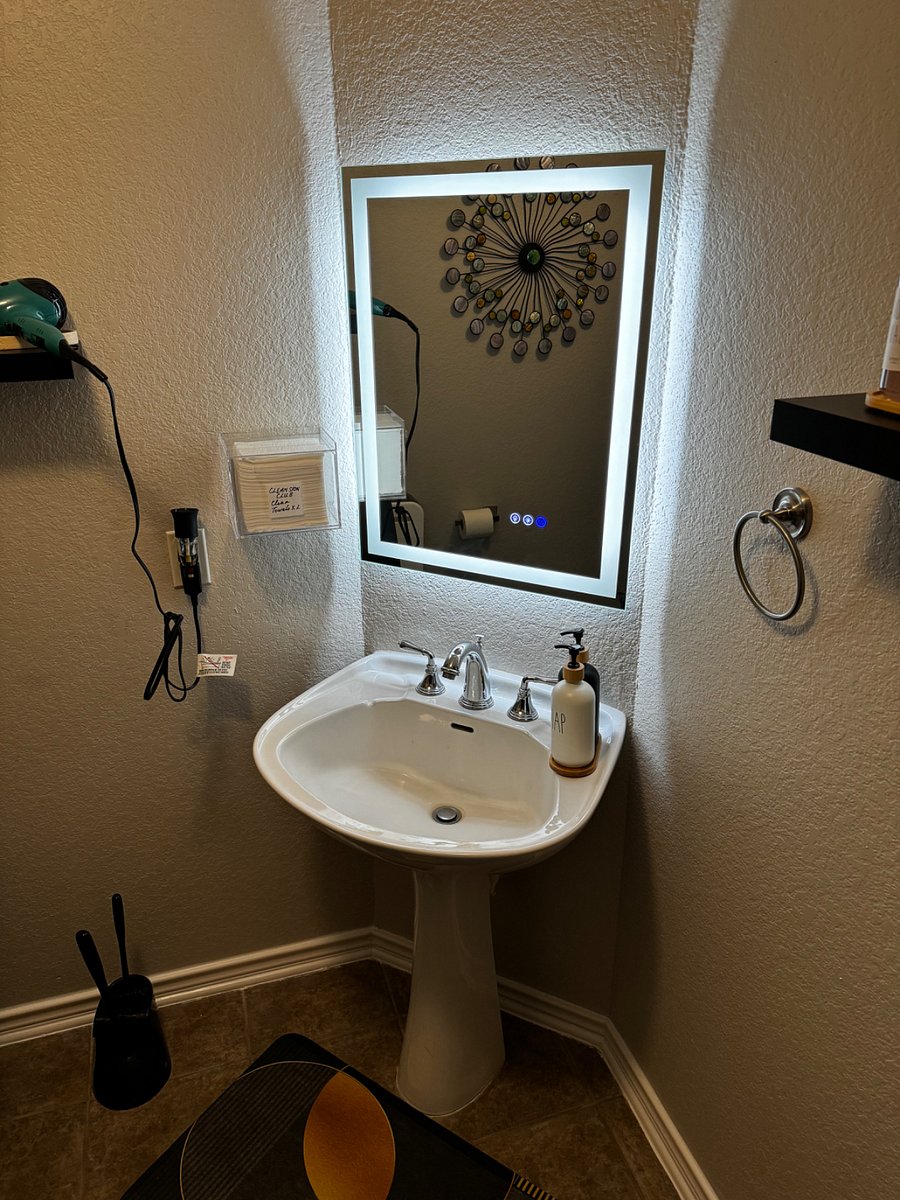 Lighted vanity with hand soap & lotion