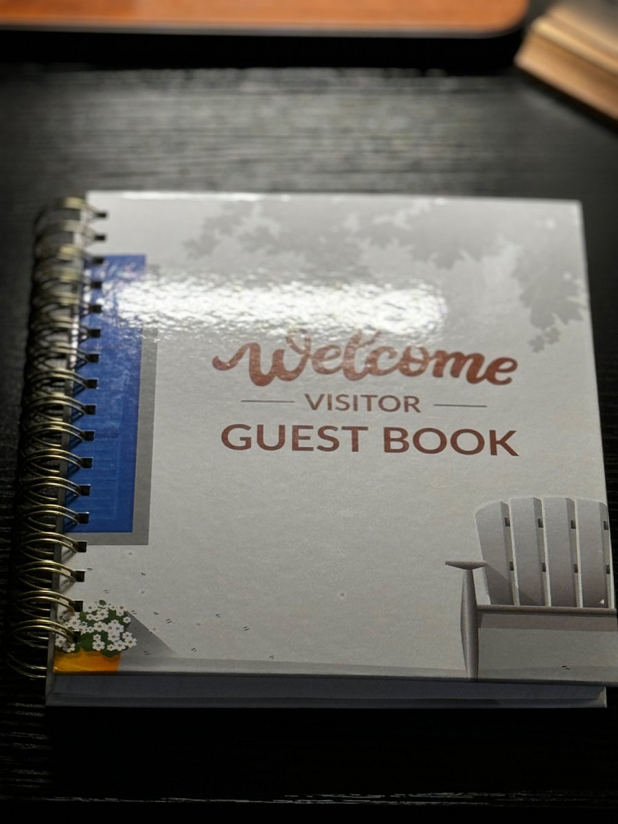 Visitor guest book located in the desk drawer, take time to read past comments, & add a line or two for the next guest.  