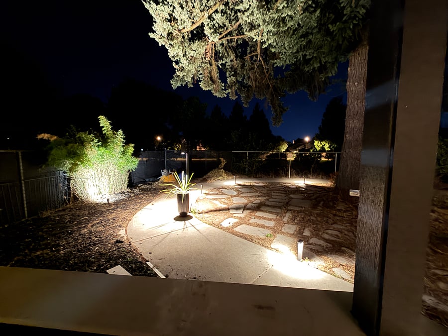 Front yard/patio looking into the park in the evening time