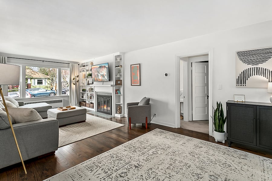 Spacious living room with 65" smart TV