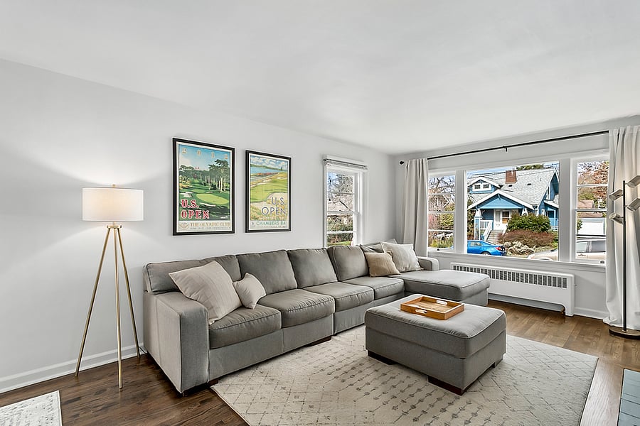 The coziest, light filled living room with seating for everyone!