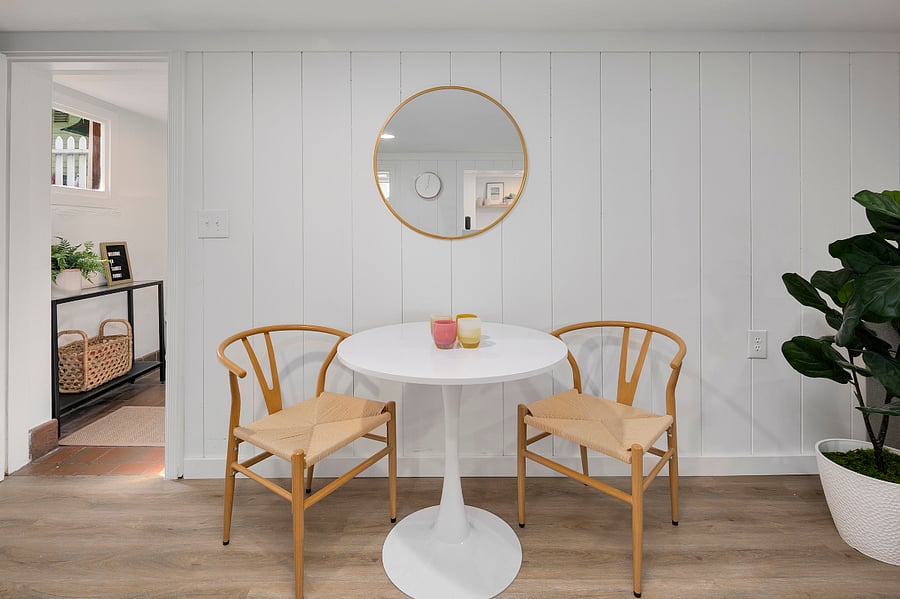 Small coffee table in basement, great for multiple groups traveling together