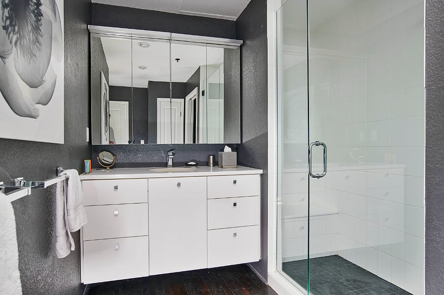 Updated and spacious bathroom with walk-in shower.