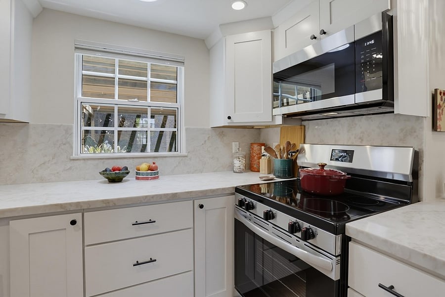  Microwave, electric range, and generous prep space