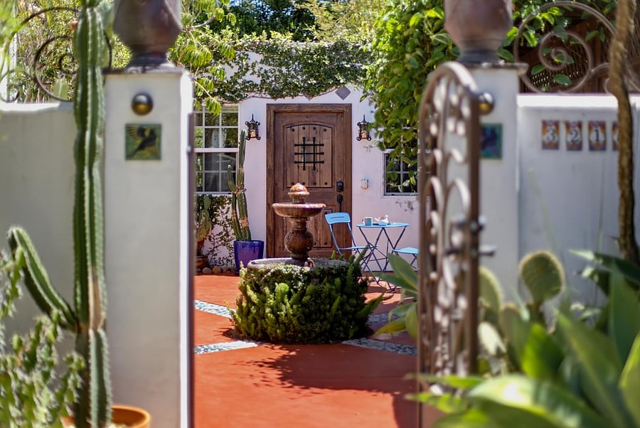 Framed courtyard view to the casita entrance
