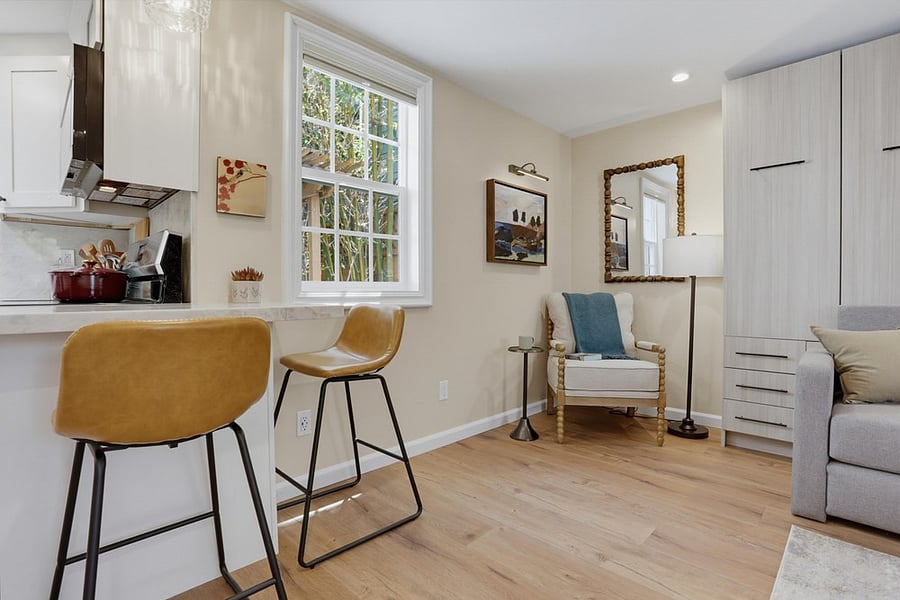 Sunny reading nook and counter seating