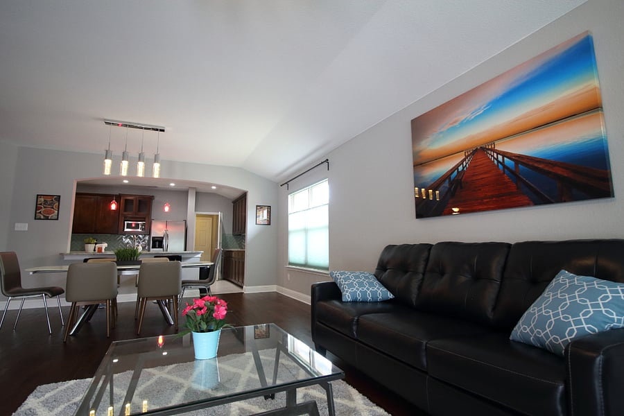 Open concept living room with dining area