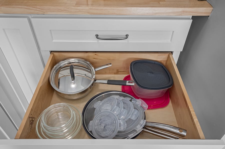 Pots, pans, and plastic & glass containers for your use - all here!