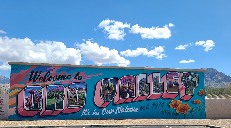 This mural is just one of several adorning Oro Valley and Tucson. You can spot this particular artwork at the nearby Oro Valley Marketplace.
