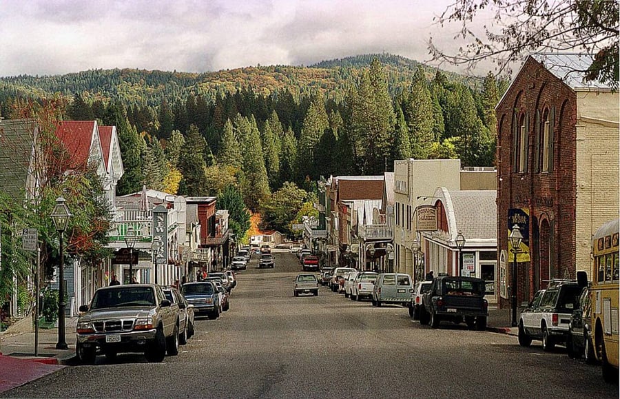 View while walking down Broad street into downtown Nevada City.  Approx 5 block walk to this view, which is taken at the Broad st Y.
