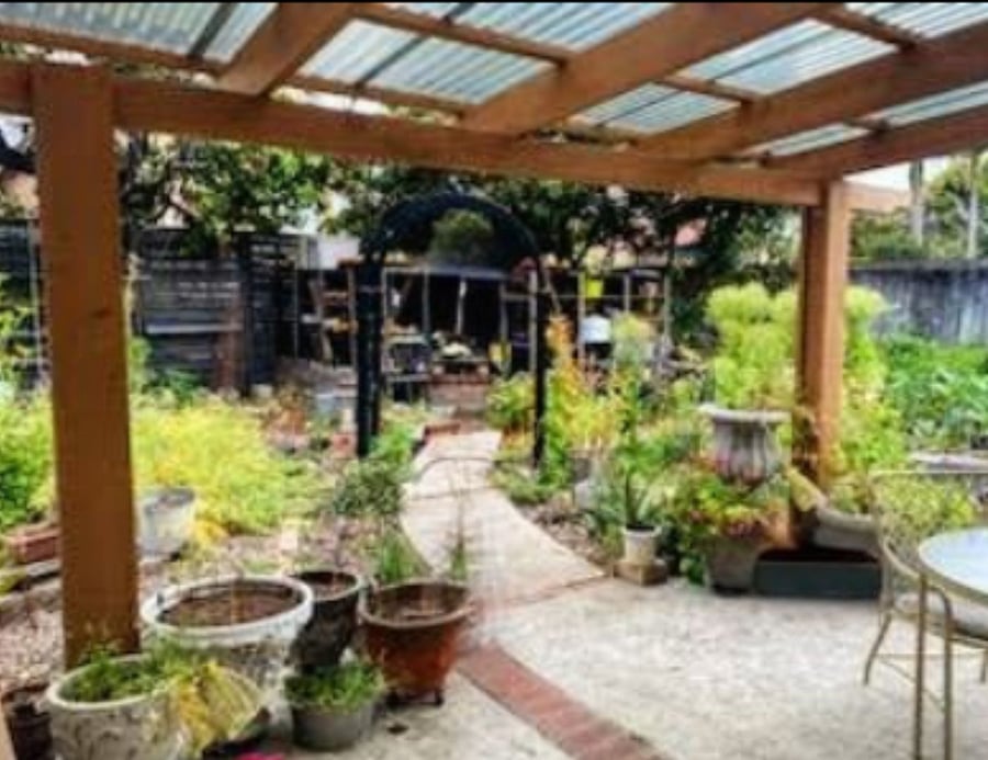 Path to plant nursery and back garden.