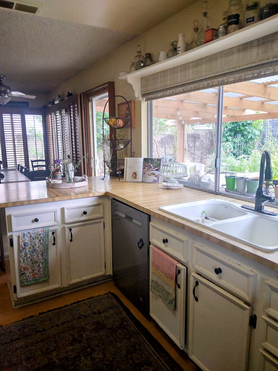 Kitchen with sliding door to patio.