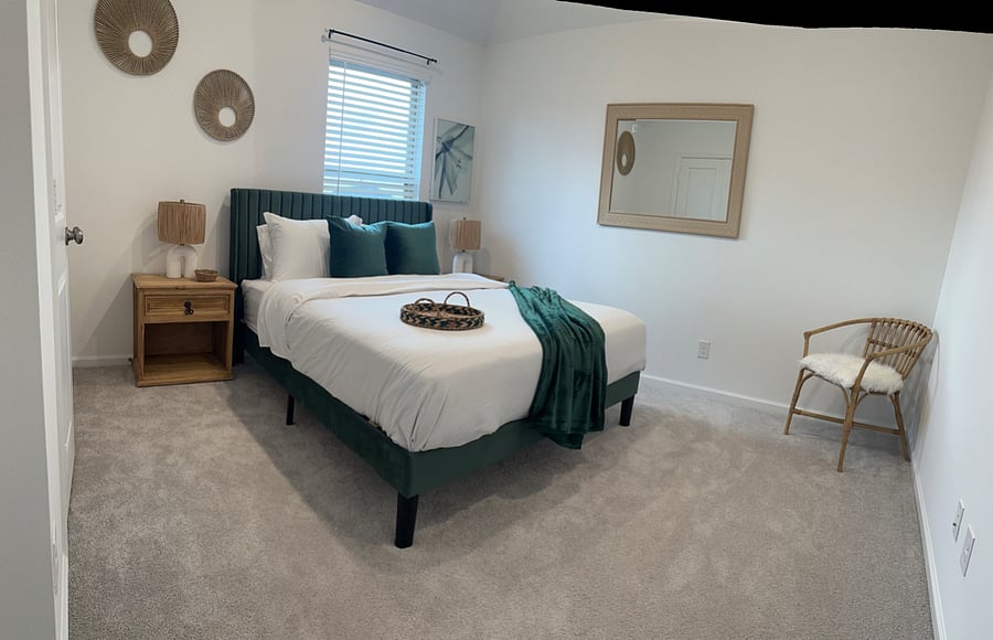 Calming and comfortable bedroom with queen size bed