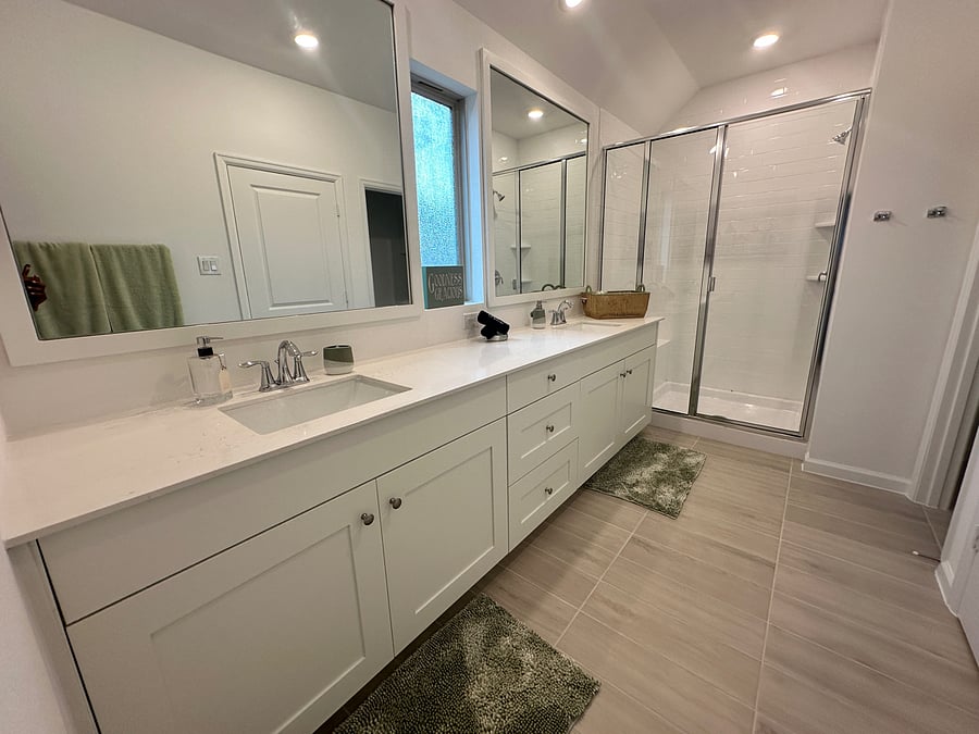 Bathroom in the owner's suite with lots of storage space.