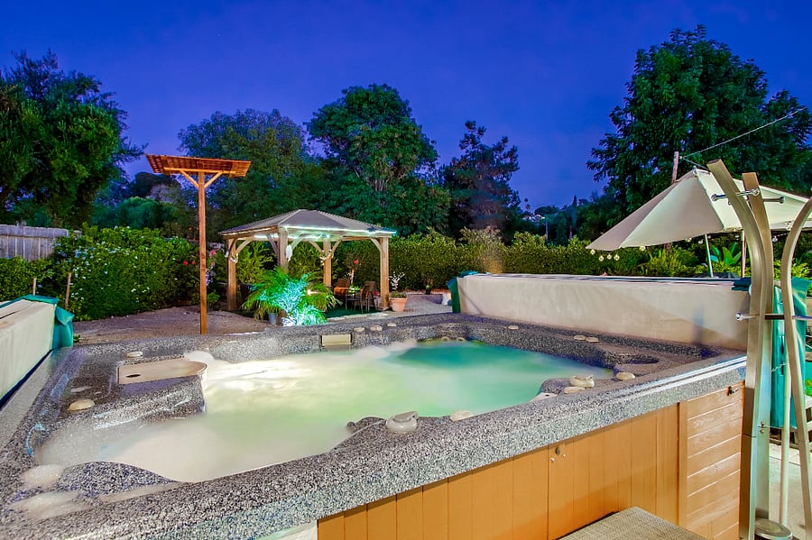 Enjoy relaxing in the 8x10 spa with powerful jets to massage you.