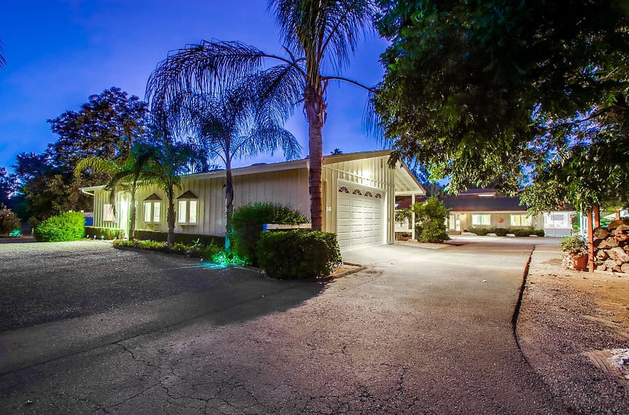This is the view from the street at night.