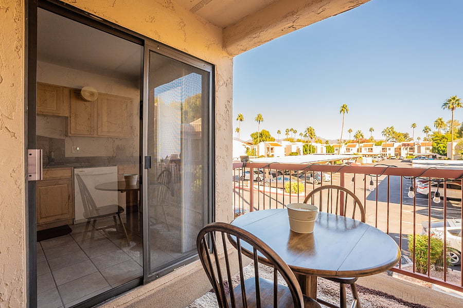 Outdoor dining area on balcony