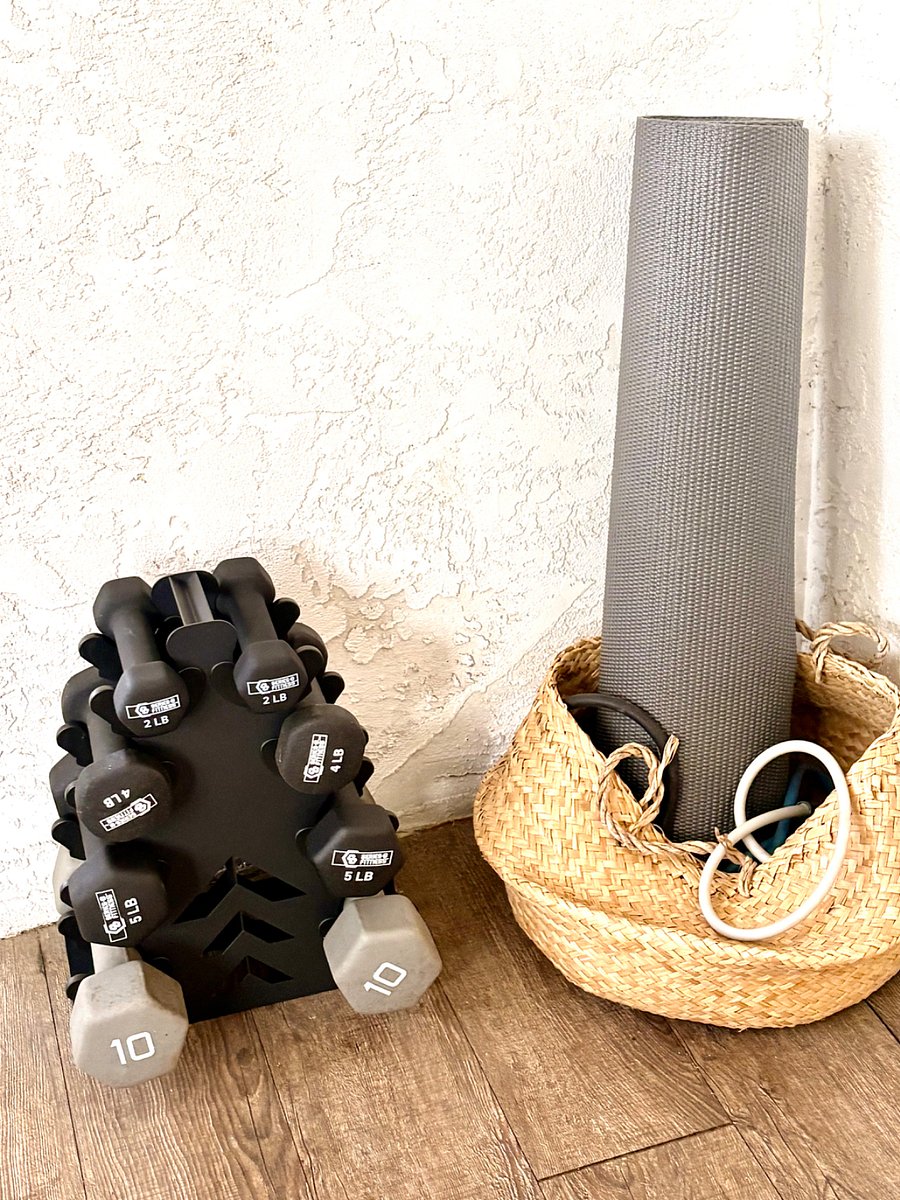 Weights, Resistabands and workout mat.