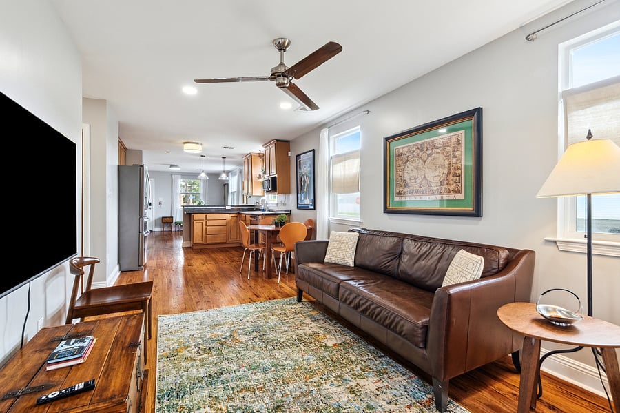 The flow of the home allows for a seamless transition between the entry, kitchen, dining and living spaces.