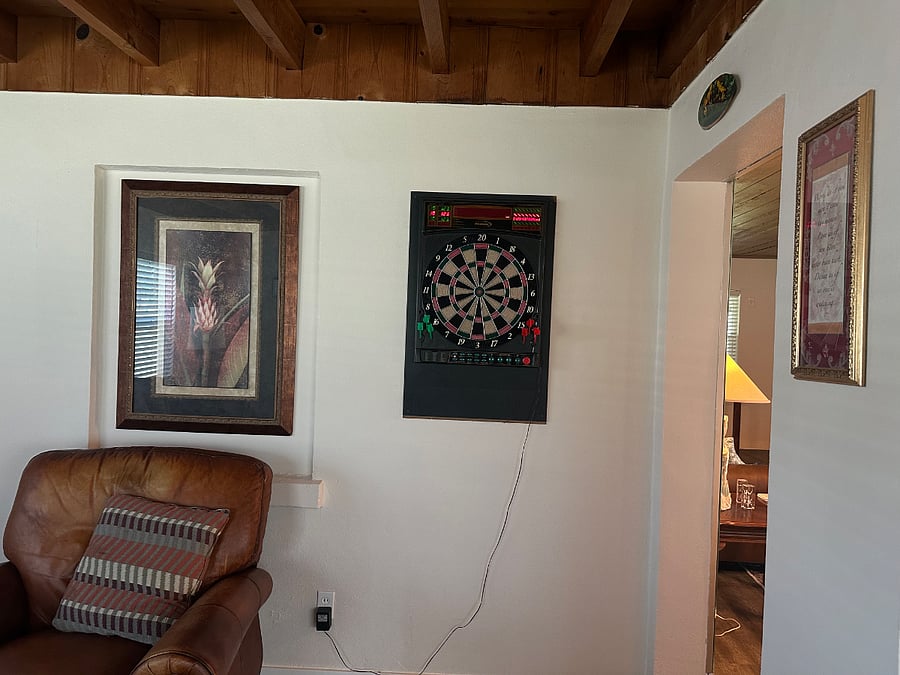 Dart board in family room