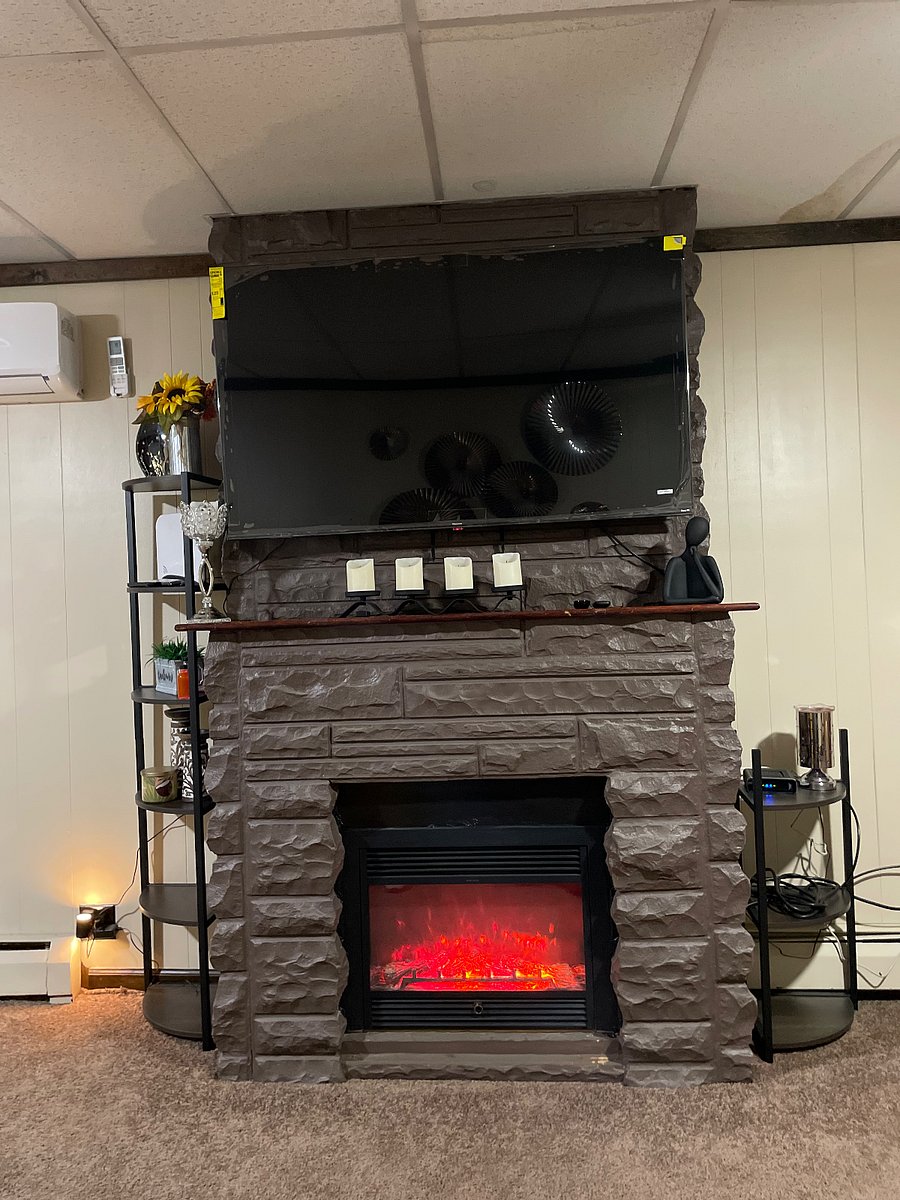 Living room TV with built in fireplace