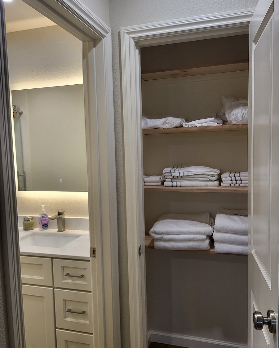 Primary bathroom linen closet