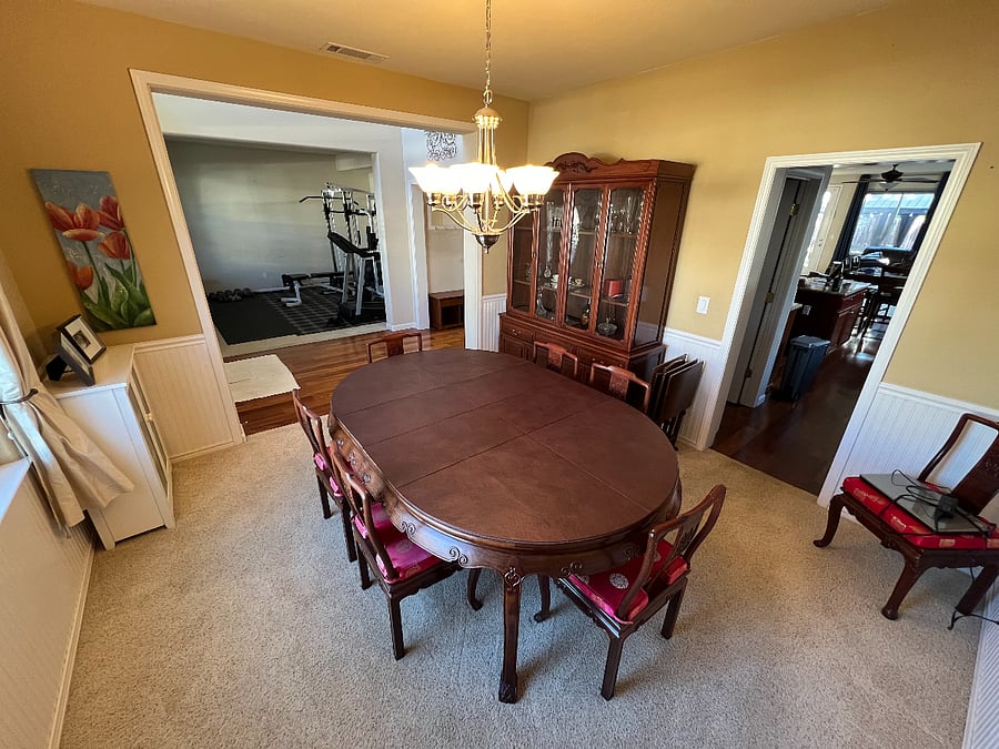 Dining Room with Gym in background