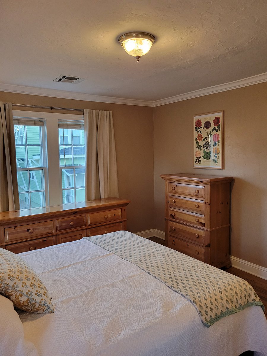 1 Bedroom, bed linens, blankets, pillows, black out curtains.