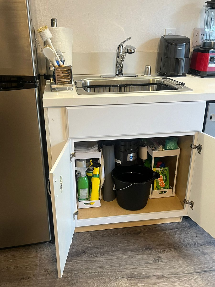 Starter cleaning products for kitchen, bathroom, and laundry.