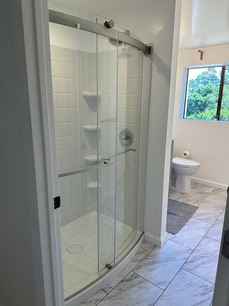 Glass door shower