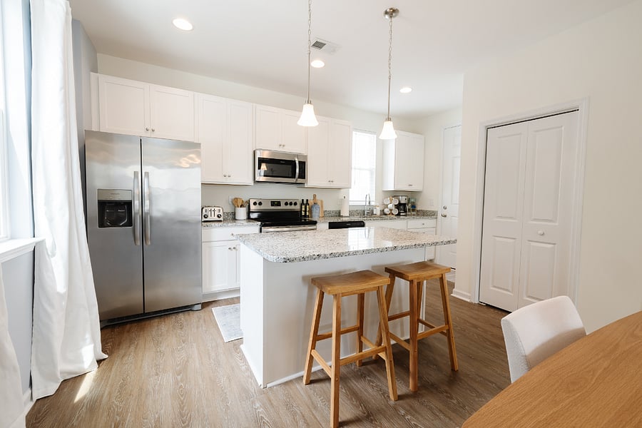 View of kitchen and back door