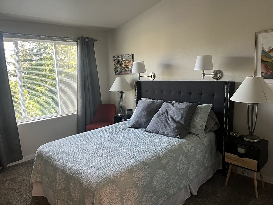 Comfortable Queen bed and nice view.