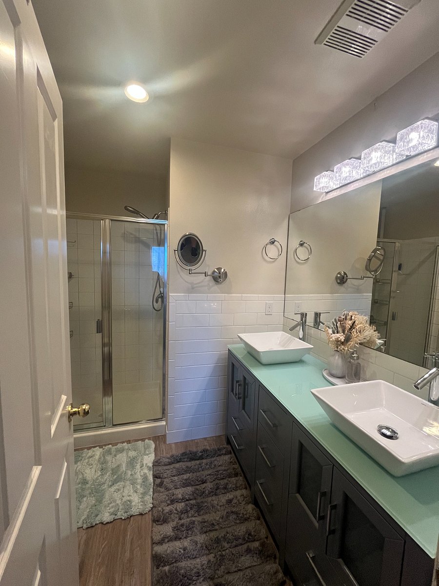 Master bath with double sinks.
