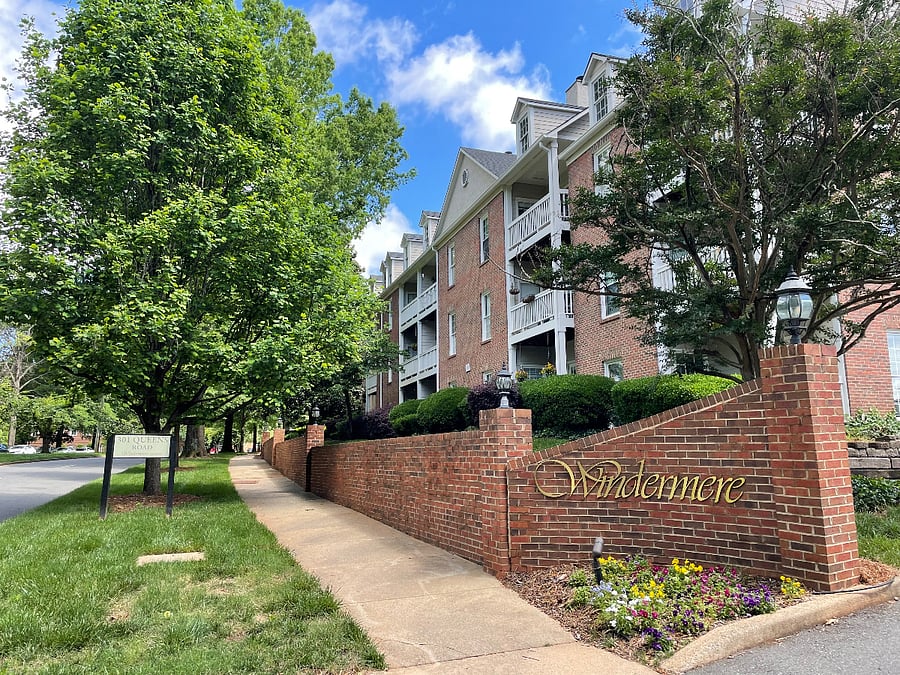 View from driveway on street side of building