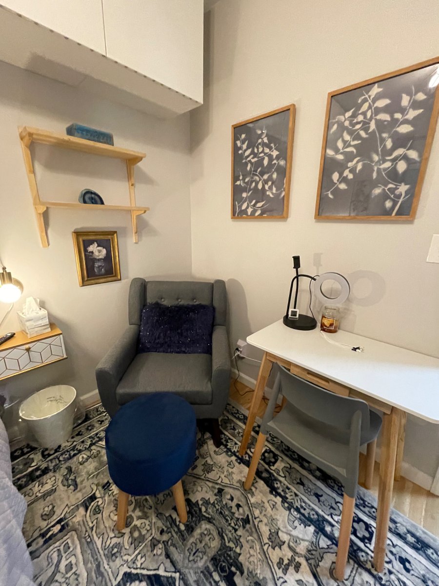 2nd bedroom w/ queen bed, firm memory foam mattress, all bedding included, desk, reading nook, dresser, TV, closet, and additional cabinet storage