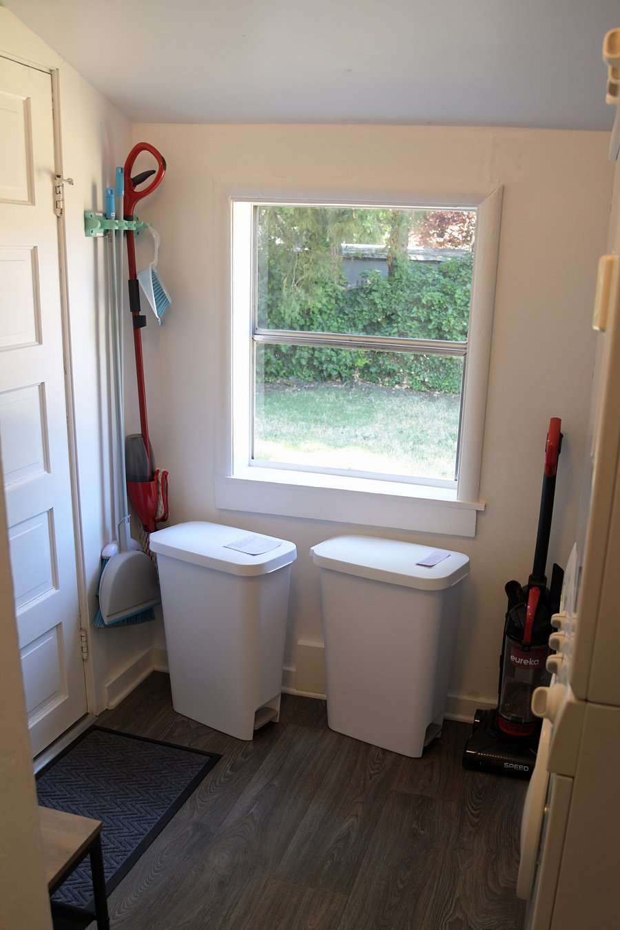 Back door and mudroom with laundry.