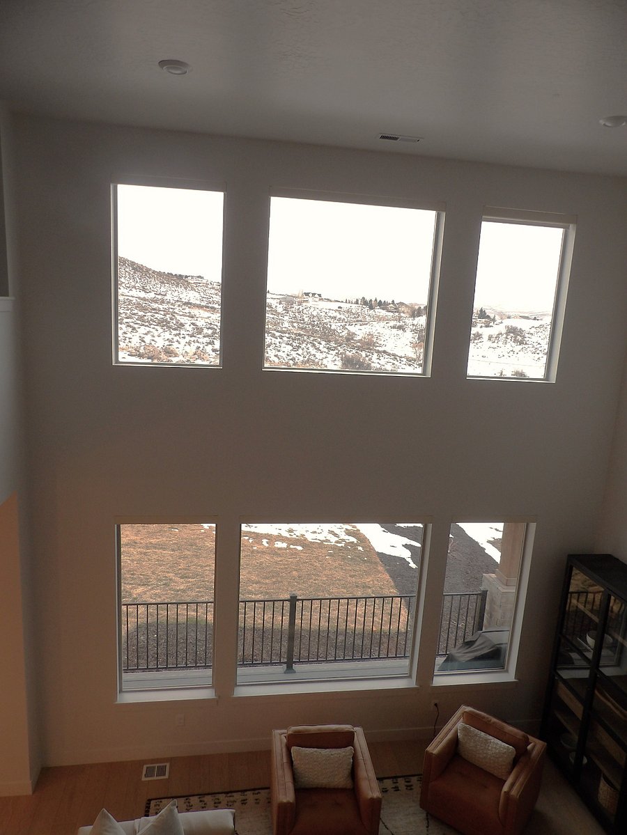 Vaulted ceilings with double stacked window view
