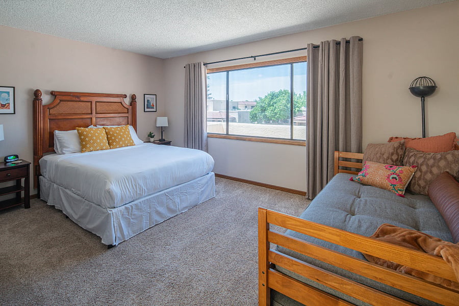 Upstairs, queen bed with day bed. Large bedroom with walk in closet. This room has a beautiful view of Camelback Mountain. 
