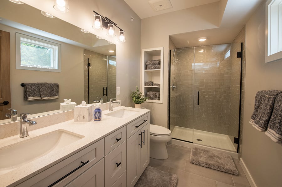 En suite - bathroom #1 with walk in shower and double vanity