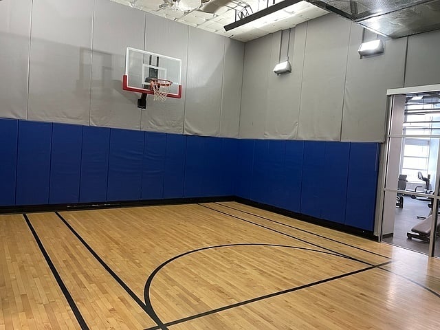 Indoor basketball court in gym