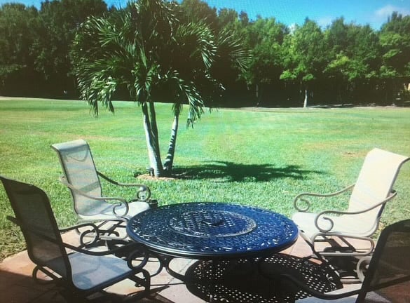 Back yard sitting area with fire pit