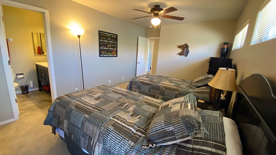 Twins beds convert to queen.