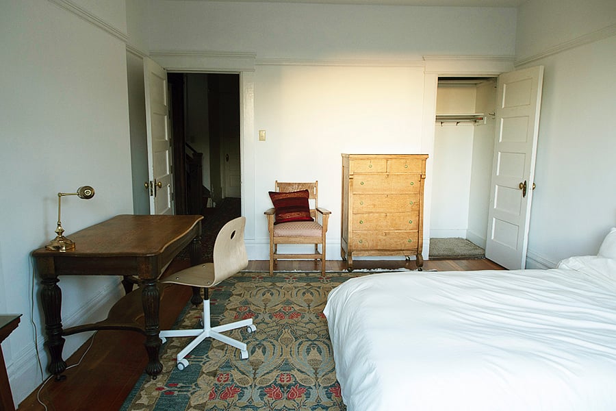 from window to hall door & view of door to walk-in closet