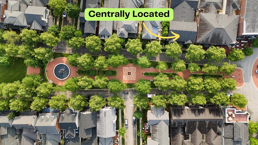 A beautiful park space on the main thoroughfare of Norton Commons with a massive Water Fountain and park benches for your enjoyment.