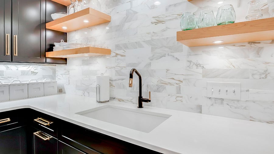 A gorgeous Blanco under-counter sink, with a beautifully appointed Knurling sink faucet add special touches to make this an experience.