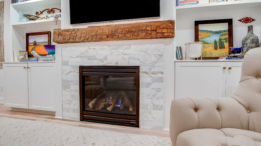 A really warm gas fireplace makes for cozy reading and relaxation.